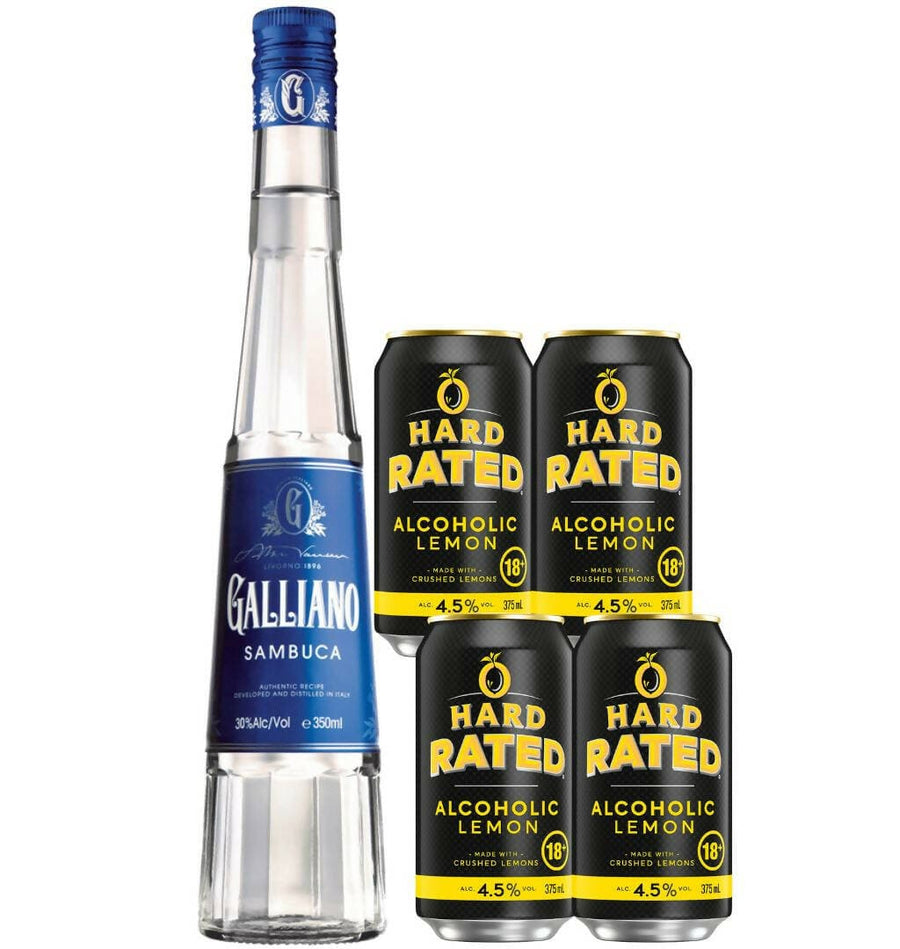 Bottlemart Noblepark Liqueur Galliano White Sambuca 350ml & HardRated Bundle