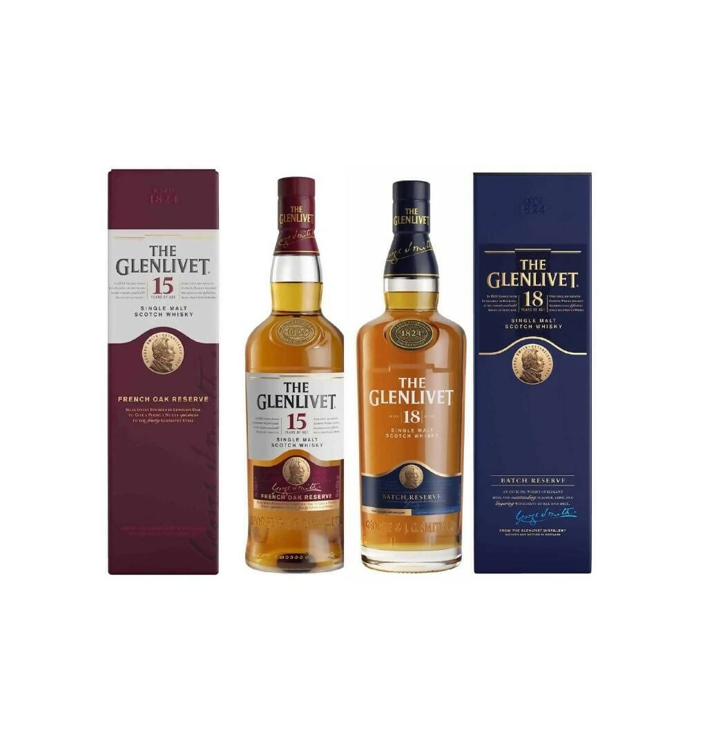 Bottlemart Noblepark Single Malt Scotch Whisky The Glenlivet 15 & 18 YO 700mL Bundle